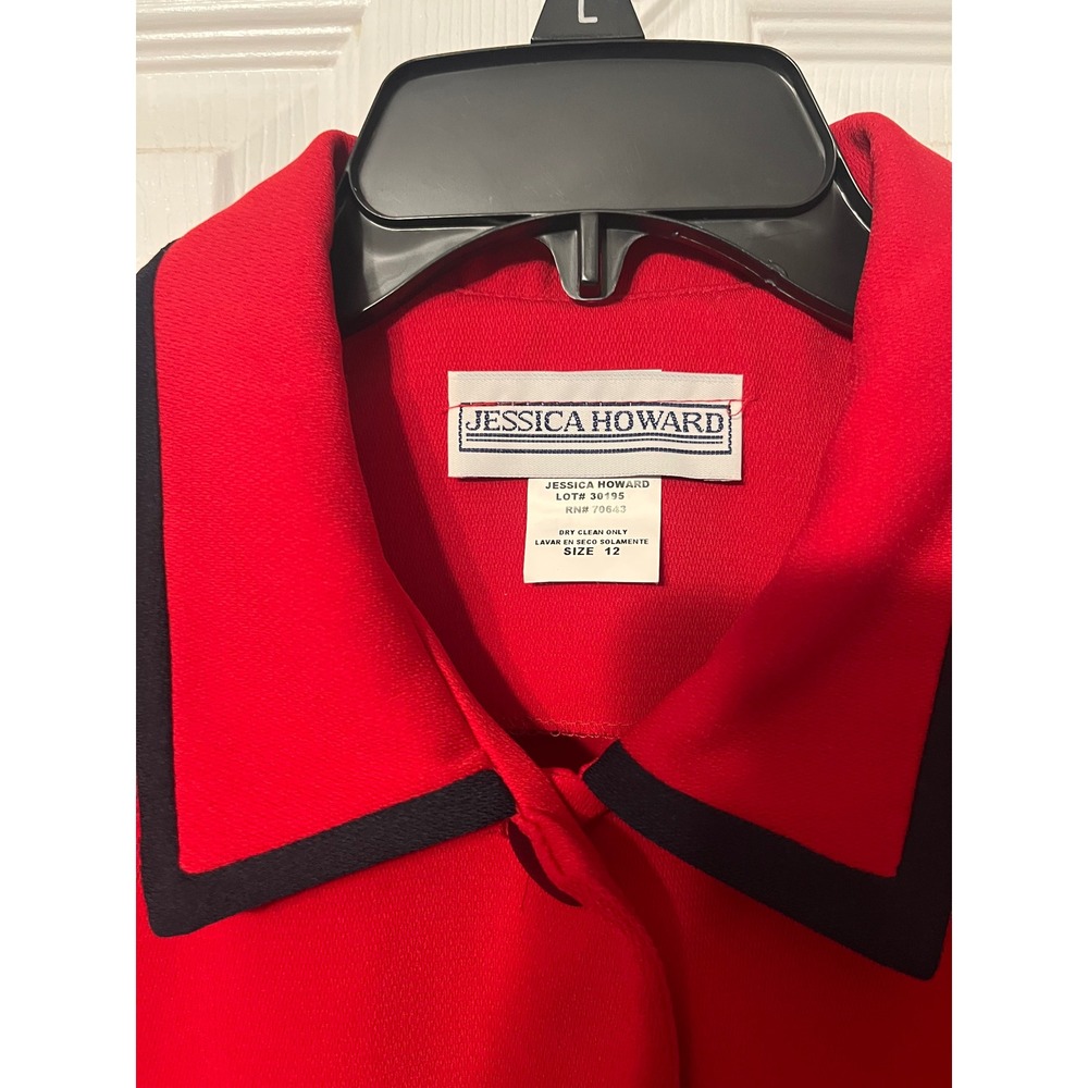 Jessica Howard Red Navy Blue 2 Piece Dress Suit Set Jacket Maxi Dress 12 NEW - Picture 3 of 9